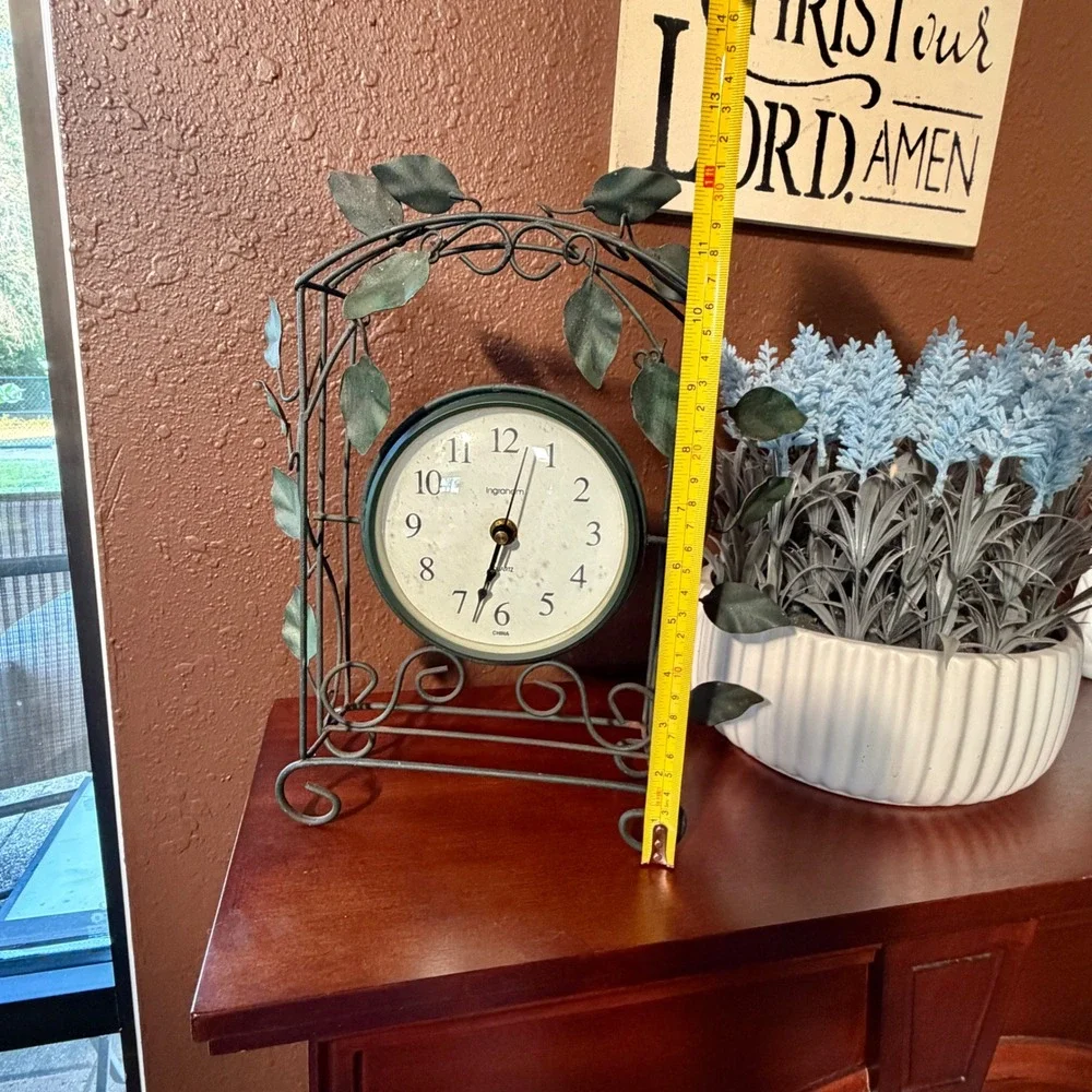 Ingraham Metal Wire Leaf Mantel Clock Green Rustic Garden Decor Quartz 13 Inch